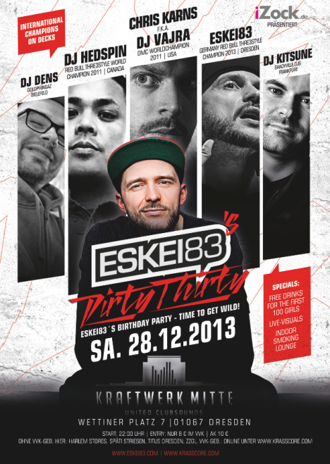 Flyer ESKEI83’s DIRTY THIRTY w/ CHRIS KARNS & DJ HEDSPIN