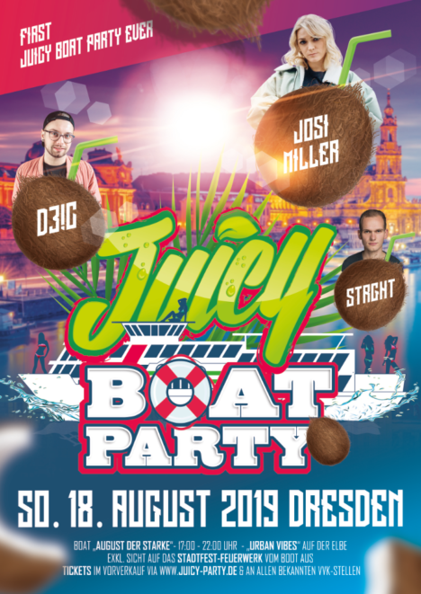 Flyer JUICY BOAT PARTY • MS August der Starke