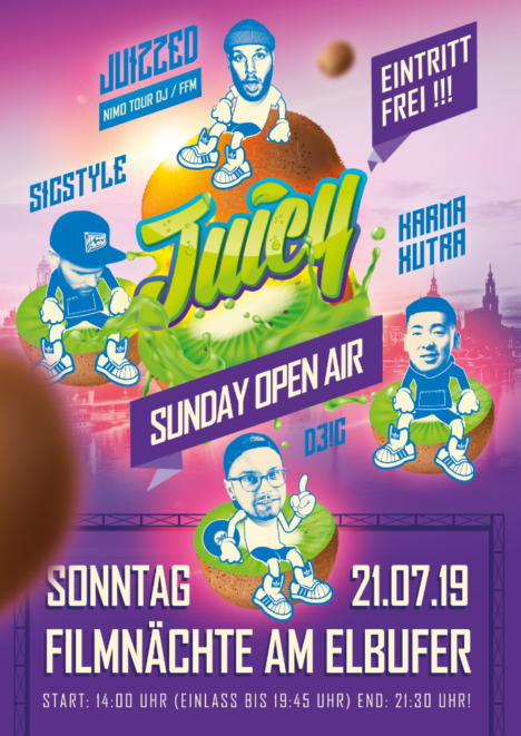 Flyer JUICY SUNDAY • Filmnächte am Elbufer