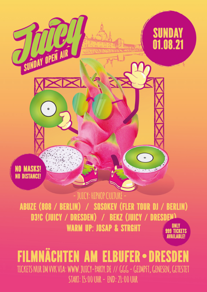 Flyer JUICY SUNDAY OPEN AIR 2021 • Filmnächte am Elbufer